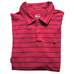 Mens Nike Performance Breathable Red Striped Polo Golf Shirt Medium M